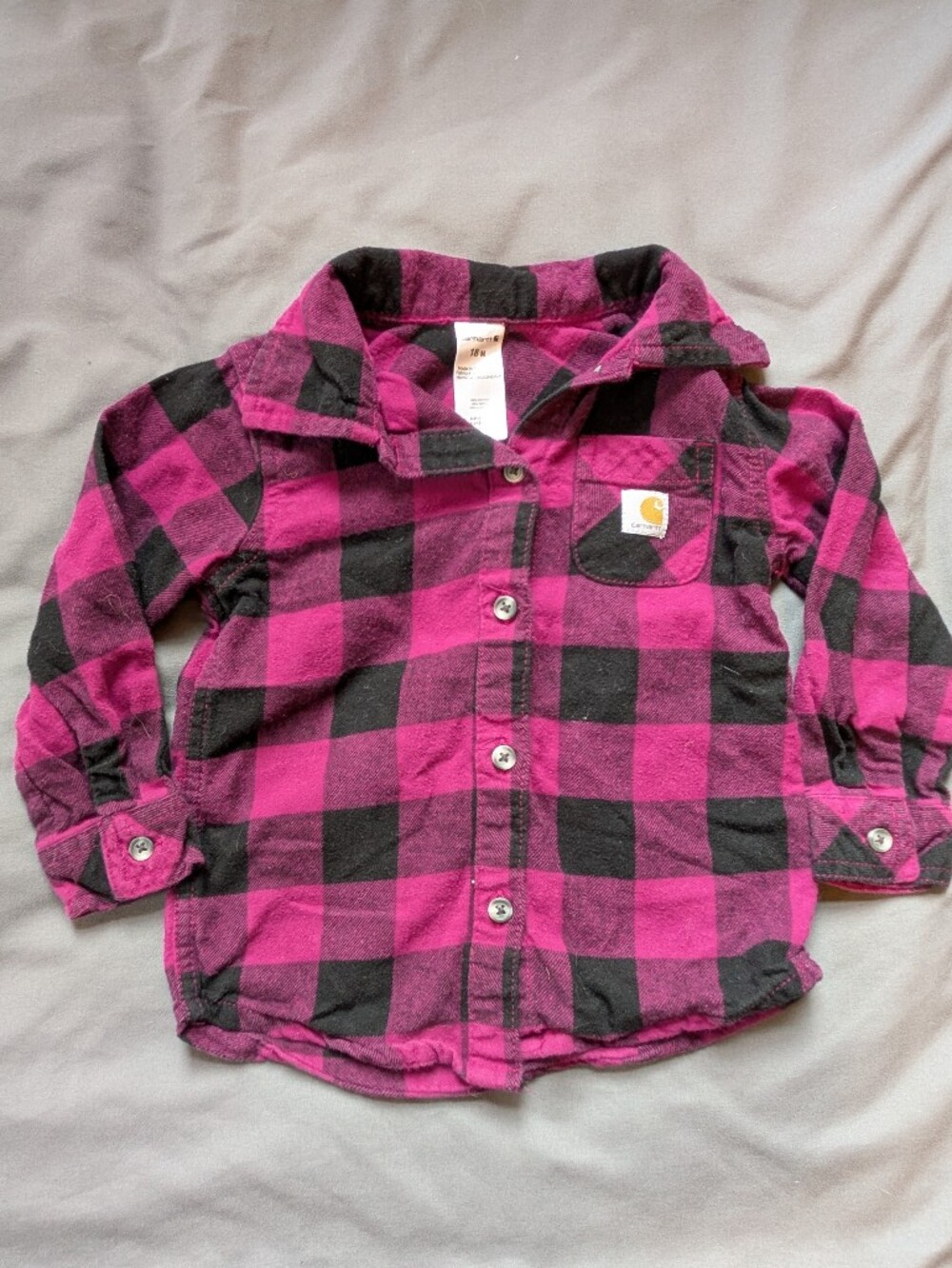 Carhartt Kids' Pink and Black Plaid Flannel Shirt